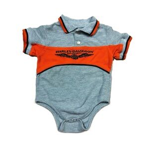 Harley Davidson Gray & Orange Born to Ride Short Sleeve Polo Bodysuit Baby 12M